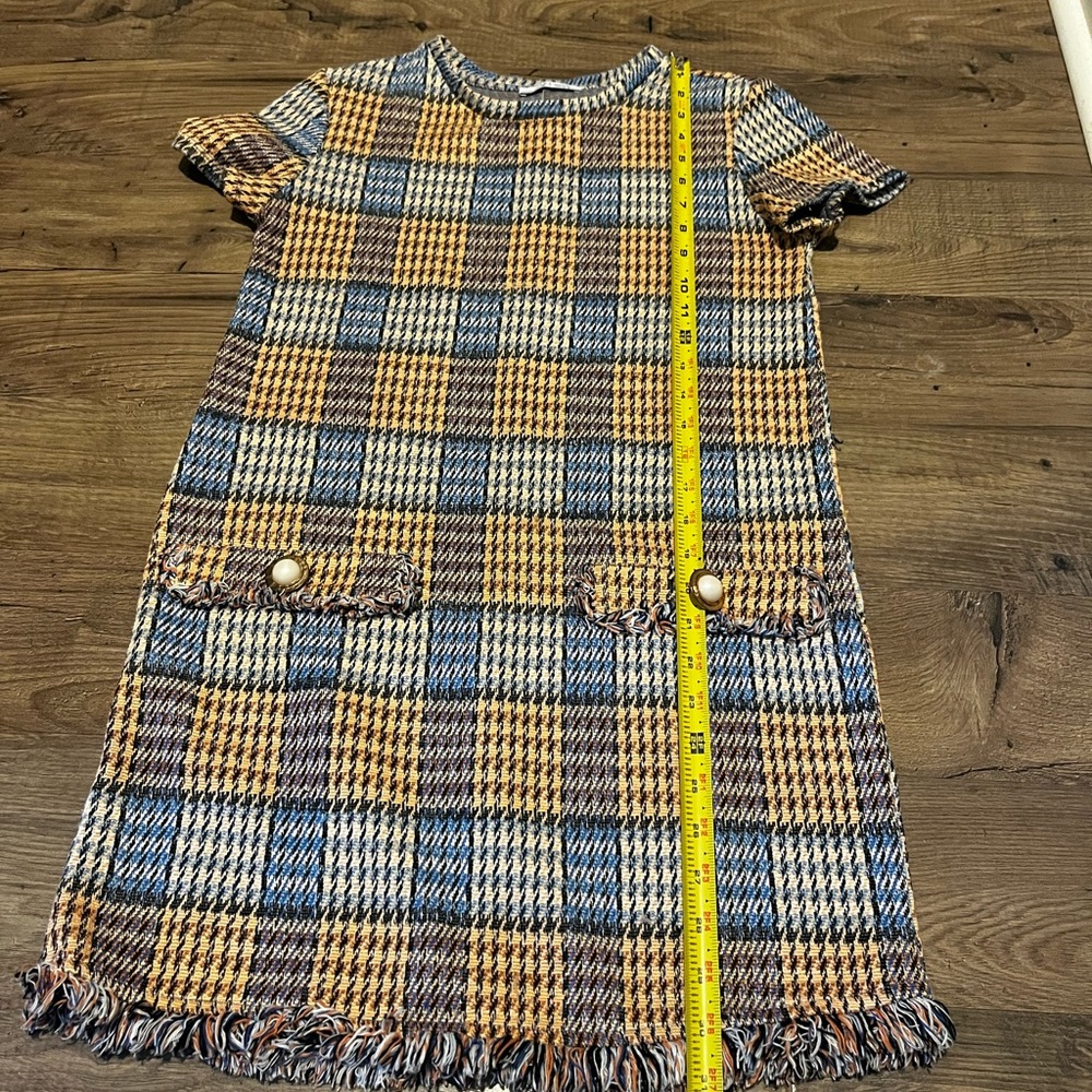 ZARA Tweed Plaid Fringe-Trim Shift Dress – Size Small - Picture 14 of 15